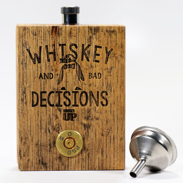 Whiskey & Bad Decisions Bourbon Barrel .50 Cal Bullet Flask