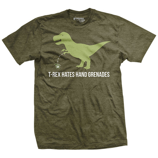 T-Rex Hates Hand Grenades T-Shirt Green