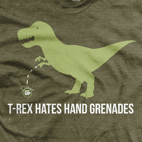 T-Rex Hates Hand Grenades T-Shirt Green
