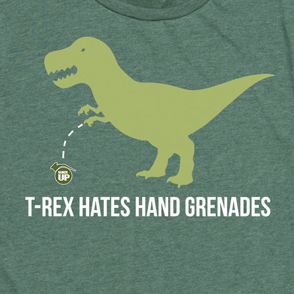 Women's T-Rex Hates Hand Grenades Tee Green